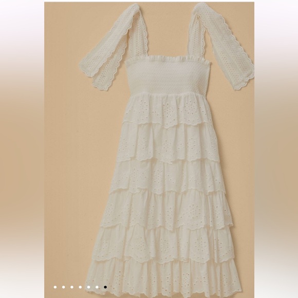 Farm Rio Off-White Embroidered Ruffle Midi Dress - Picture 4 of 6